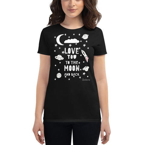 Women's Doodles T-Shirt - The Moon Shot - Zebra High Contrast Apparel and Clothing for Parents and Kids
