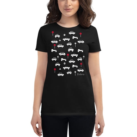 Women's Doodles T-Shirt - The Traffic Jam - Zebra High Contrast Apparel and Clothing for Parents and Kids